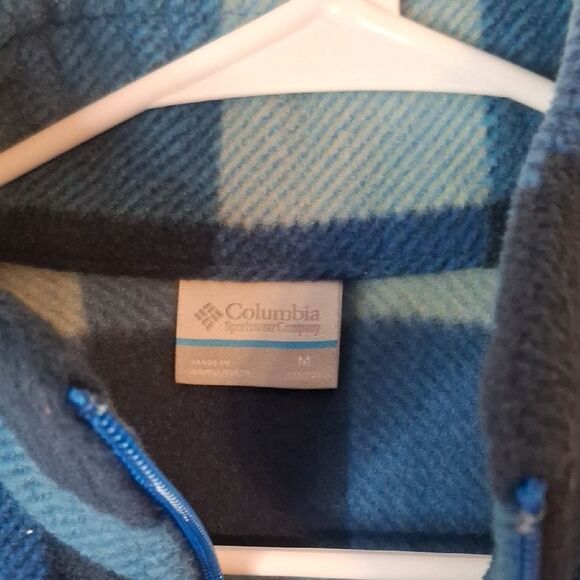 Columbia Navy and Light Blue Checkered Fleece Jacket size medium - Picture 2 of 6